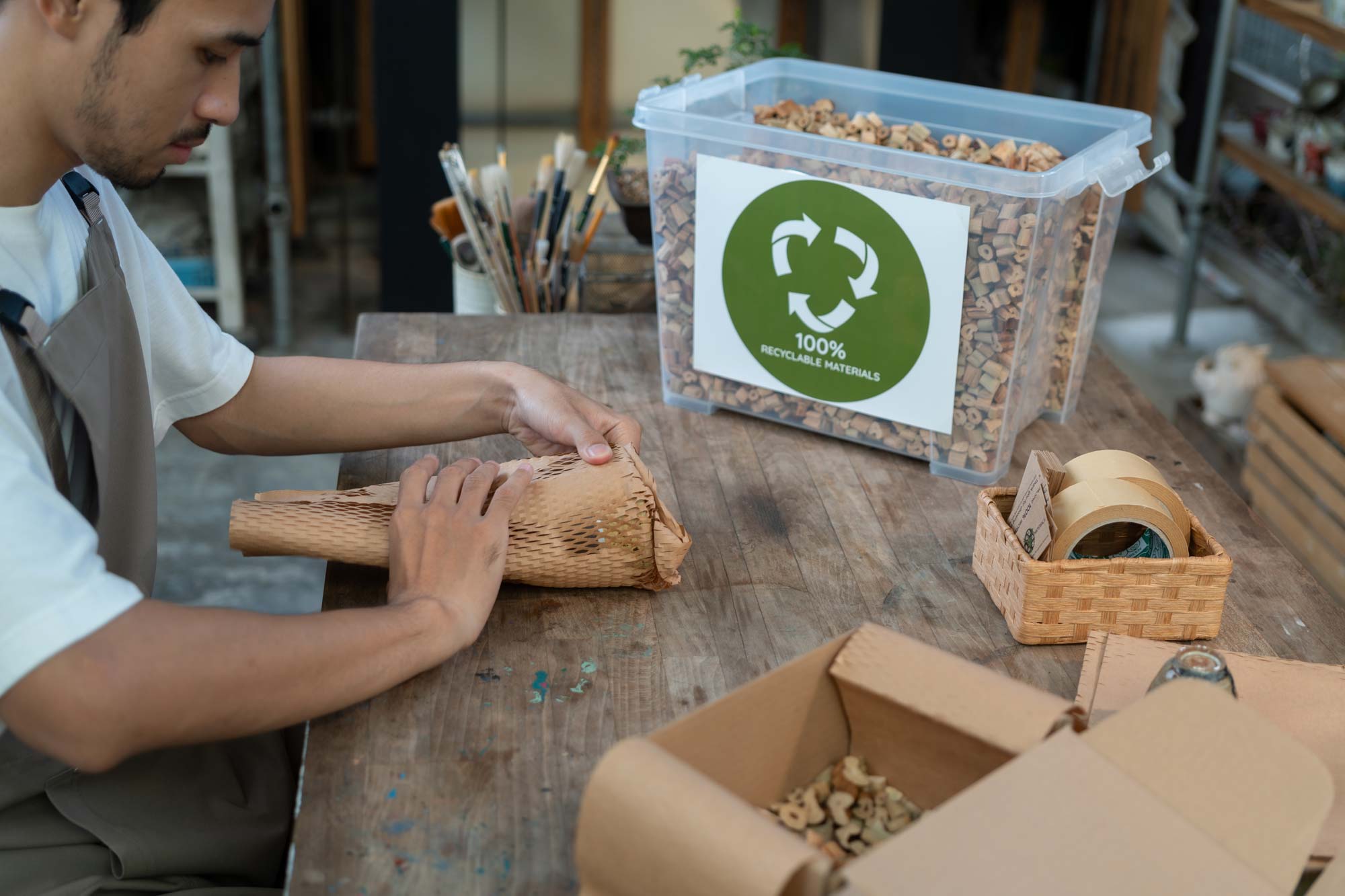 Vara som packas med hållbart material